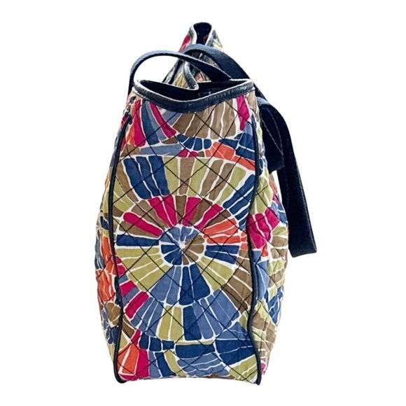 Talbots Women's Leather Trim Floral Quilted Tote Bag Retro 90s Hippie Carry All - Picture 4 of 7